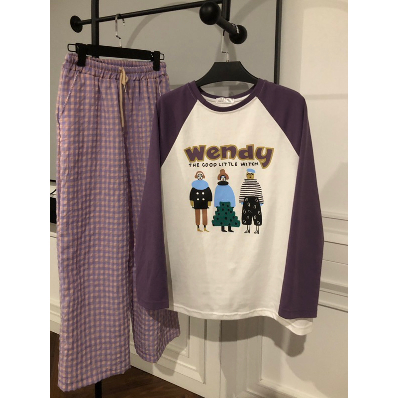 Bộ tím áo wendy phối quần kẻ