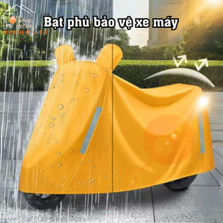 Bạt phủ xe máy che nắng, che mưa, chống bụi có bọc trùm gương, Bạt che xe máy phản quang chất liệu dù cao cấp tặng túi