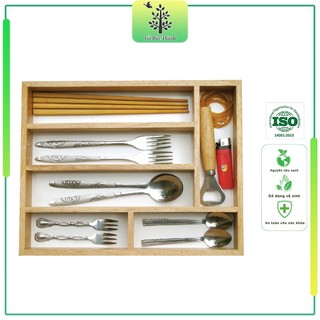 Khay đựng muỗng nĩa 6 ngăn tiện dụng | Gỗ Đức Thành 23031 | Thiết kế thông minh, tinh tế, an toàn