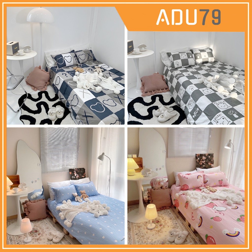 [ FREESHIP ❤️] Bộ Ga Giường Và Vỏ Gối Cotton Korea ADU79 Bedding Đủ Kích Thước Trải Nệm 1m4, 1m6, 1m8 Chưa Gồm Chăn