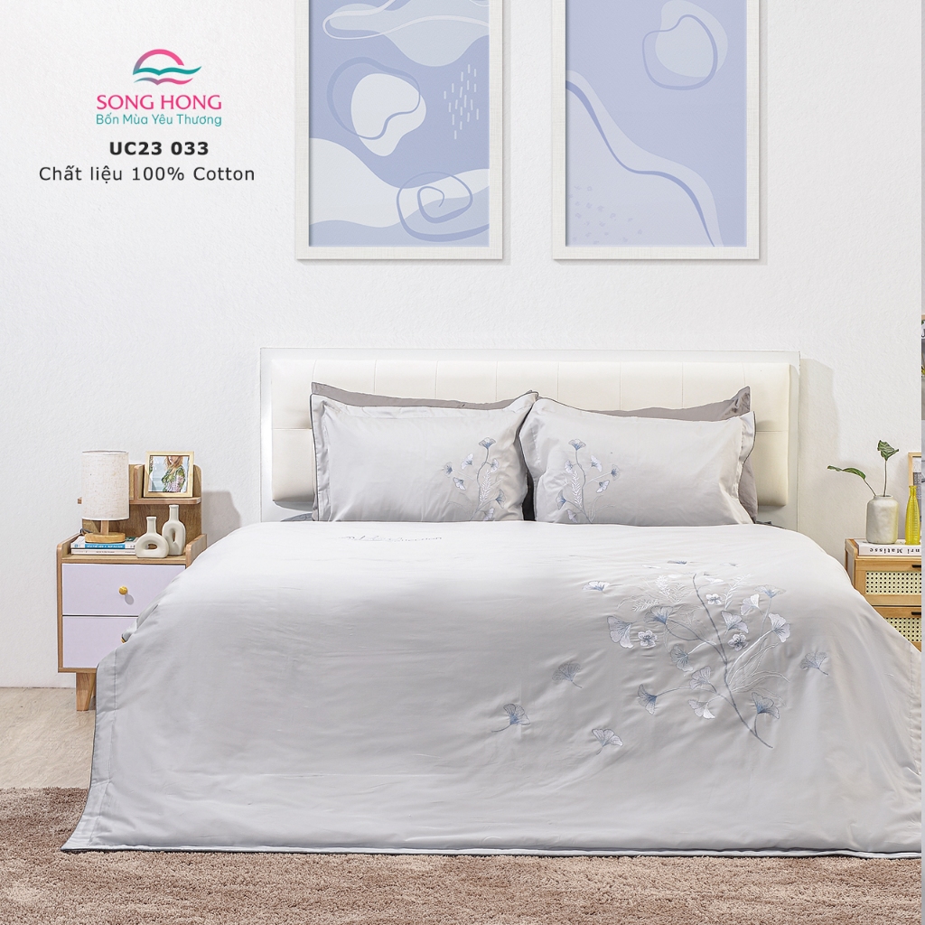 Bộ chăn ga gối CAO CẤP mã UC23 033- Chất liệu Cotton - Sông Hồng Chính Hãng