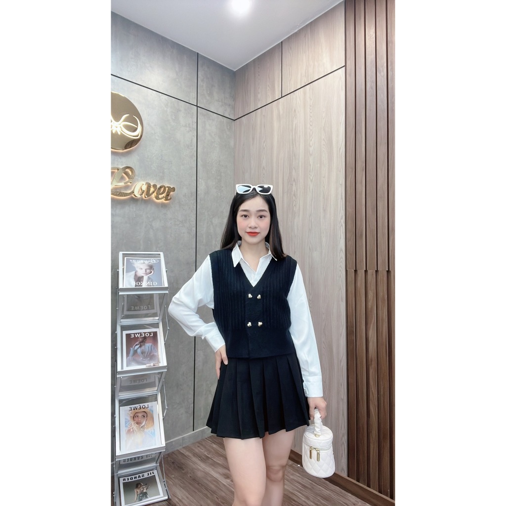Áo Gile len nữ phối cúc trái tim