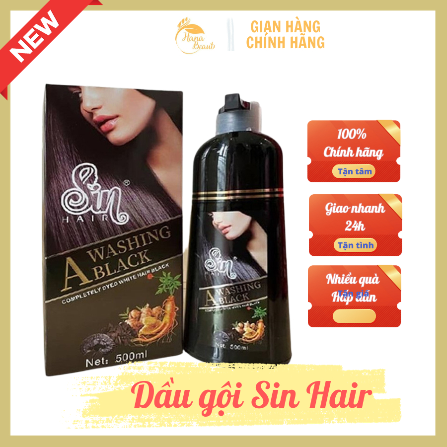 Dầu gội đầu phủ bạc sin hair đen Nhật Bản 500ml, phủ bạc màu đen,nâu đều màu tự nhiên tinh chất nhân sâm[chính hãng]