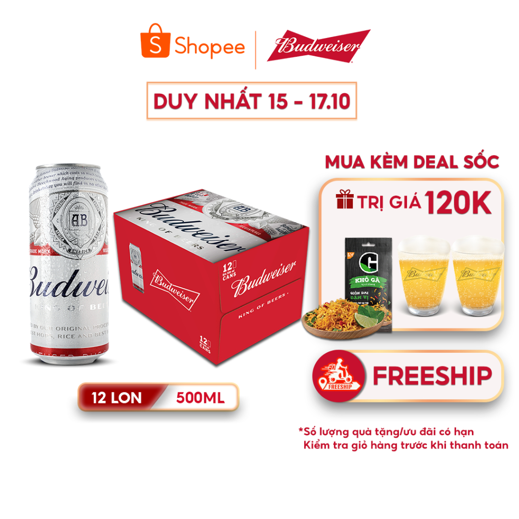 Thùng 12 Lon Cao Bia Budweiser Chính Hãng (500 ml/ lon)