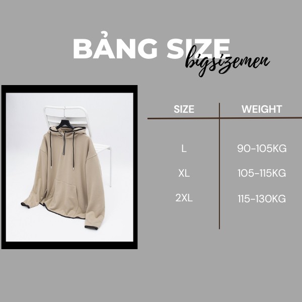 BIGSIZE - Áo hoodie BB - Boiz nam vải nỉ form bigsize 90kg - 130kg - nâu cà phê dây kéo cổ