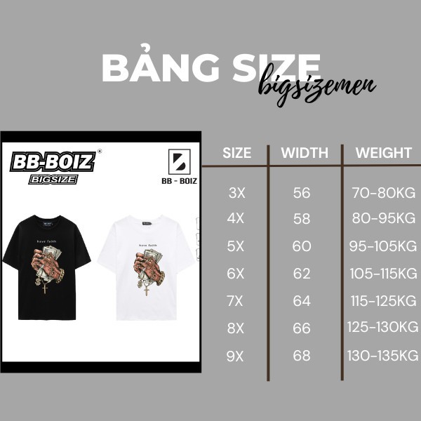 BIGSIZE - Áo thun nam BB - Boiz form bigsize 70kg -140kg - bàn tay