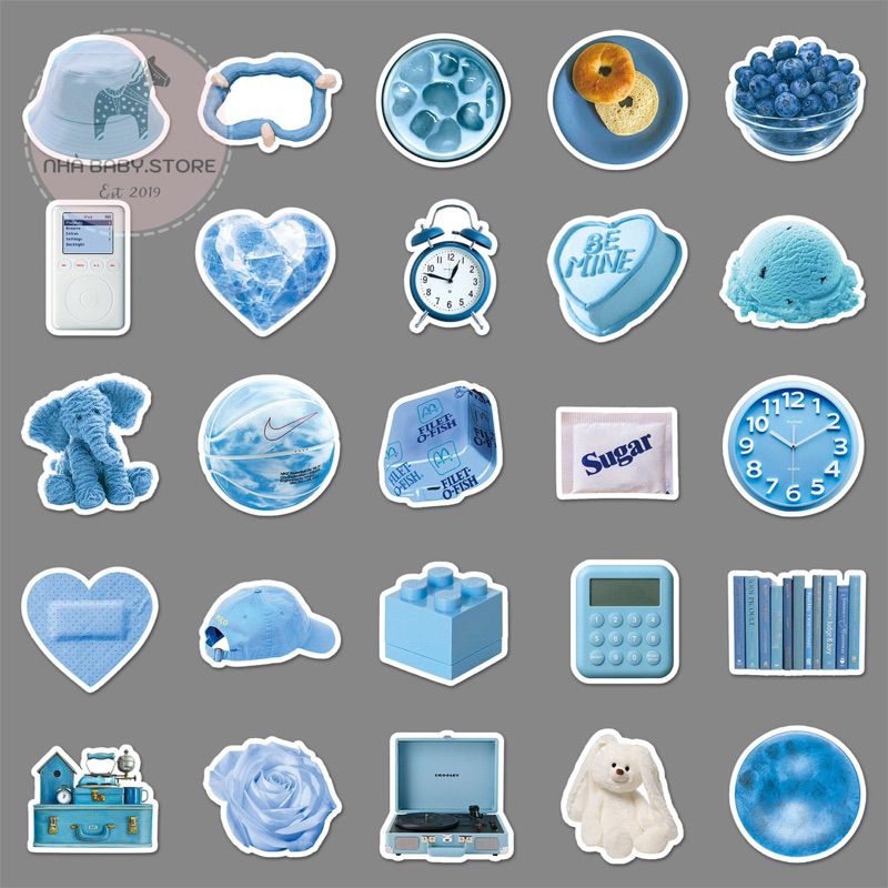 Combo 50 Sticker Blue Style chống nước sticker dán laptop, điện thoại, đàn guitar, mũ bảo hiểm, vali.