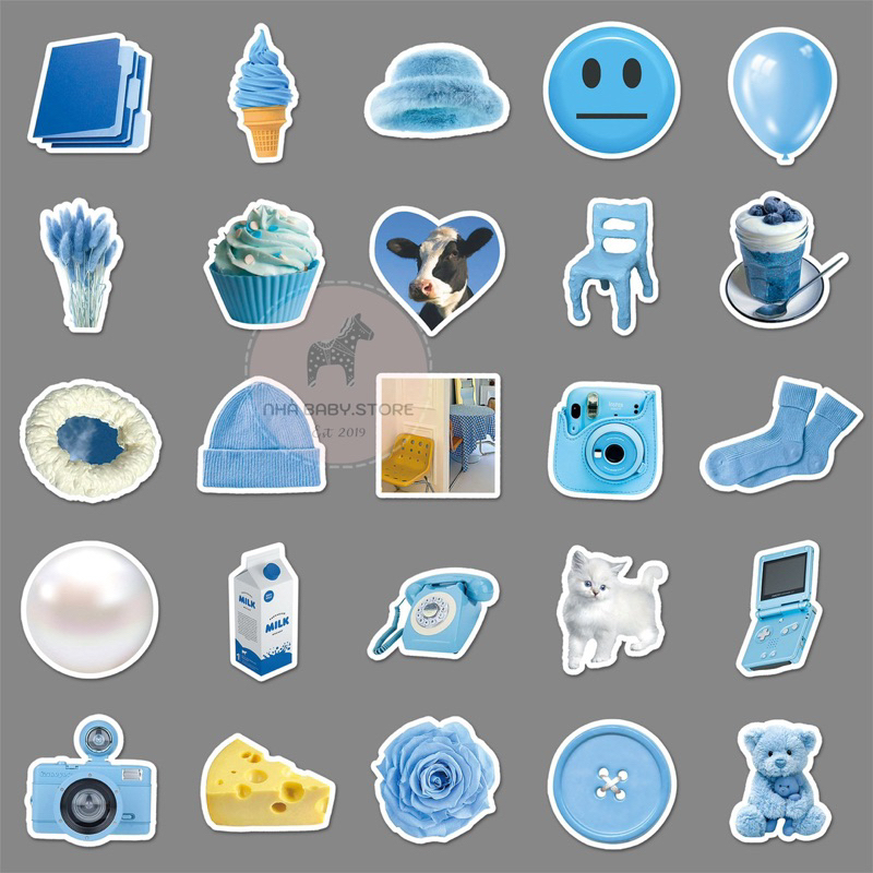 Combo 50 Sticker Blue Style chống nước sticker dán laptop, điện thoại, đàn guitar, mũ bảo hiểm, vali.