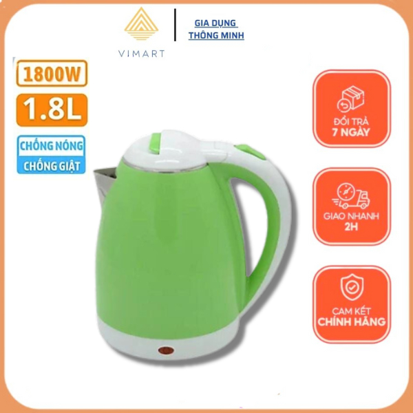 Ấm Siêu Tốc Đun Nước, Bình Siêu Tốc Electric Dung Tích 1.8 Lít Loại 2 Lớp Màu
