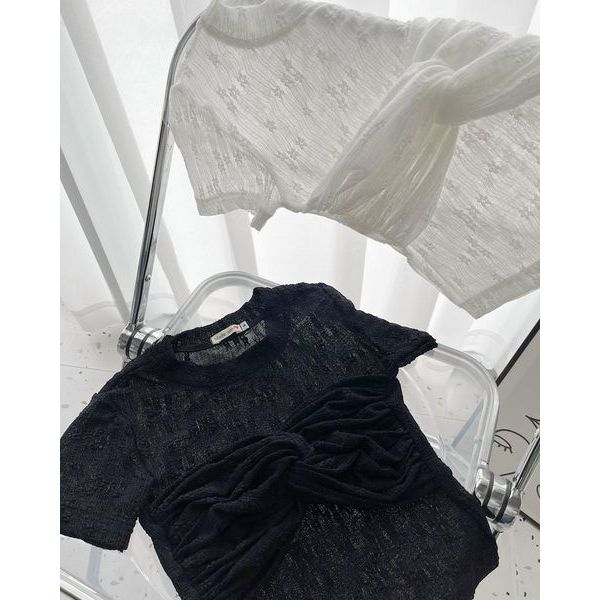 Áo xoắn nơ ren dáng ôm thiết kế Mụp Store