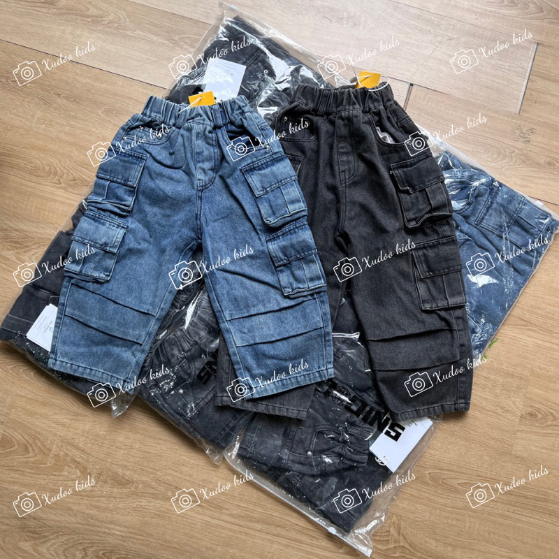 Quần Bò Jean Dài Ống Suông Cho Bé Trai Bé Gái, 2 Màu Xanh Và Đen, Co Giãn, Dễ Phối, Phong Cách Hàn Quốc - XUDOO KIDS