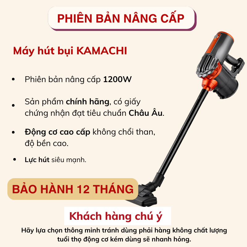 Máy hút bụi DELA Lực hút siêu mạnh 1200W, thế hệ mới, cầm tay kiểu đứng, 3 đầu hút MHB06