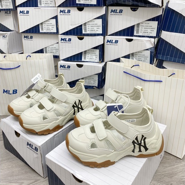 Giày MLB BigBall Chunky Mask Ny, Giày mlb quai dán Thể Thao MLB Nâu Kem NY chunky New York Yankees