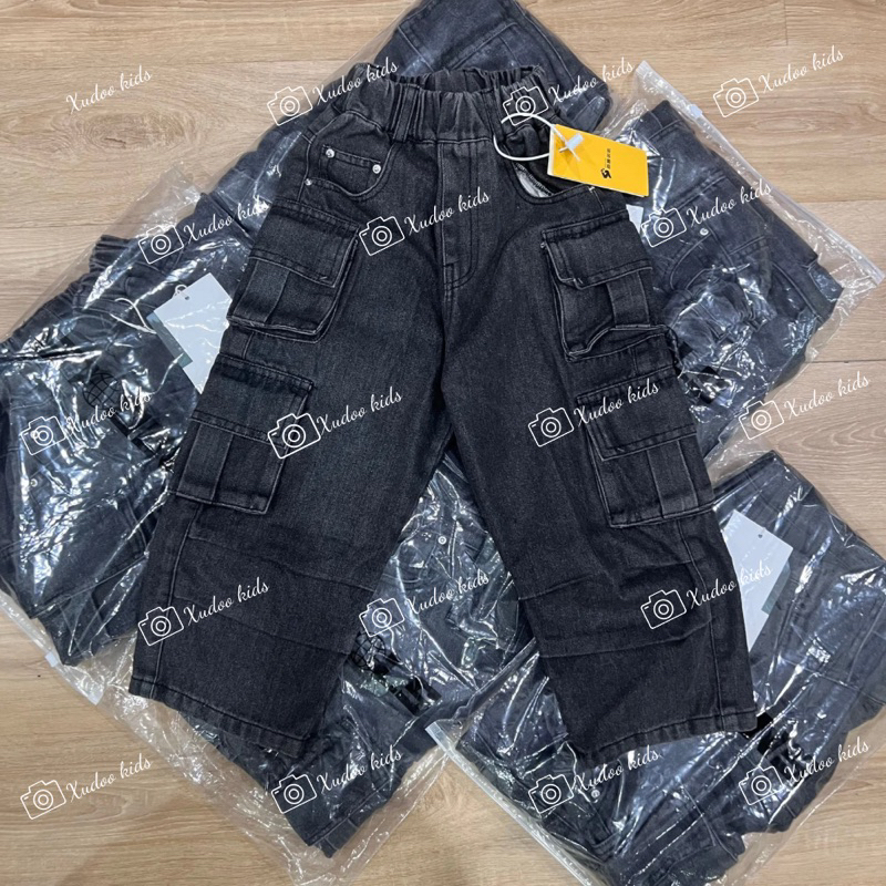 Quần Bò Jean Dài Ống Suông Cho Bé Trai Bé Gái, 2 Màu Xanh Và Đen, Co Giãn, Dễ Phối, Phong Cách Hàn Quốc - XUDOO KIDS