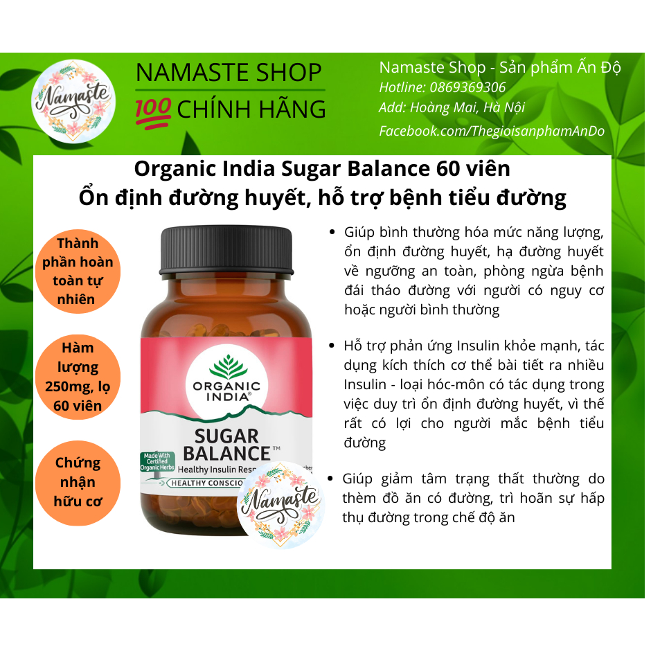 Organic India Sugar Balance - Viên Uống Cân Bằng Đường Huyết, Hỗ Trợ Bệnh Tiểu Đường