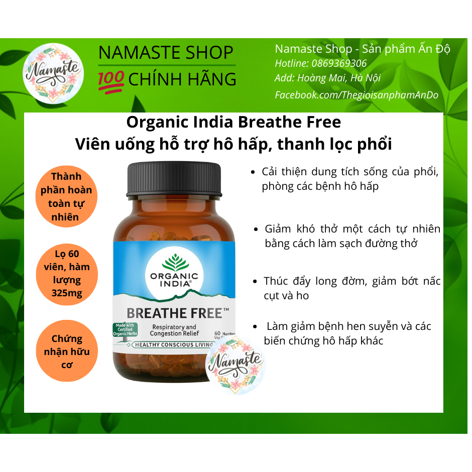 Organic India Breathe Free - Viên Uống Hỗ trợ Thanh Lọc Phổi