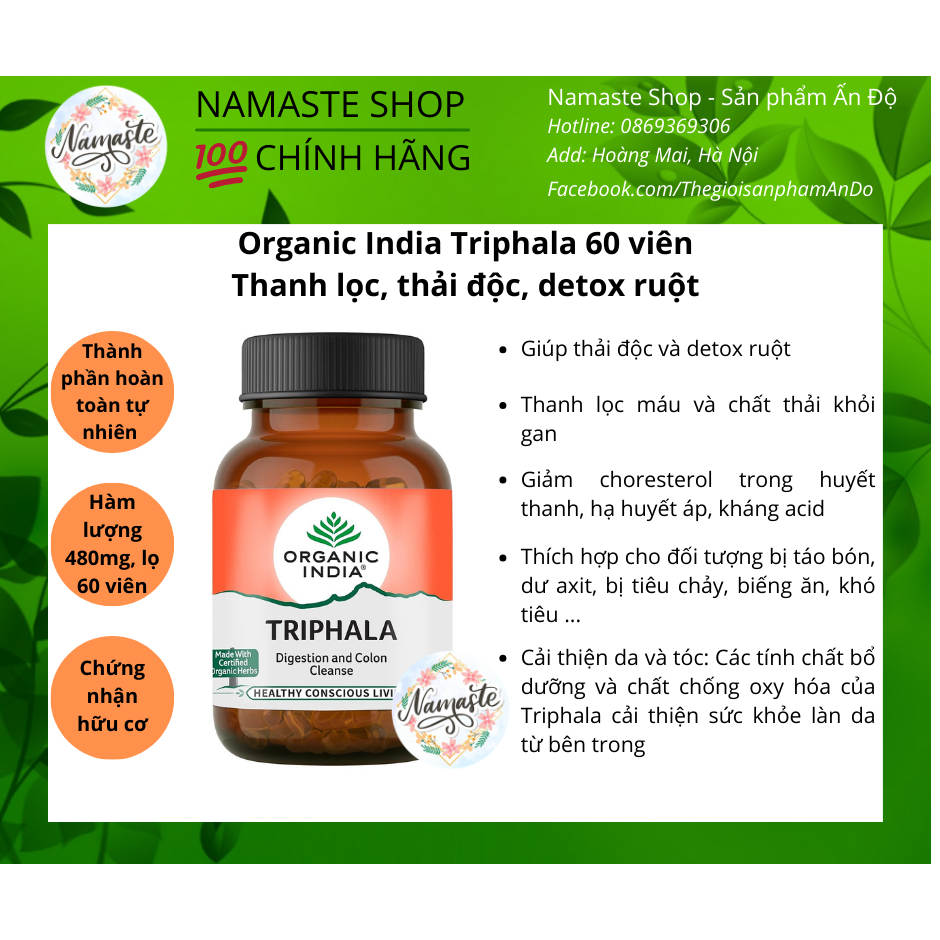 Organic India Triphala - Viên Uống Triphala Detox, Thanh Lọc Ruột, Hỗ Trợ Tiêu Hóa
