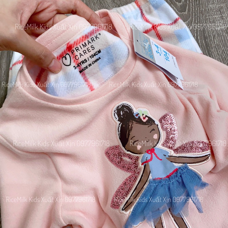 Bộ nỉ Primark cô tiên đính cườm hồng cam xuất dư xịn