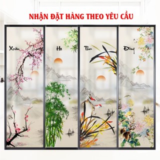 Decal dán kính mờ tranh tứ quý, trang tri, chống nhìn trộm, dán cửa sổ, cửa đi, phòng khách, phòng ngủ, theo yêu cầu