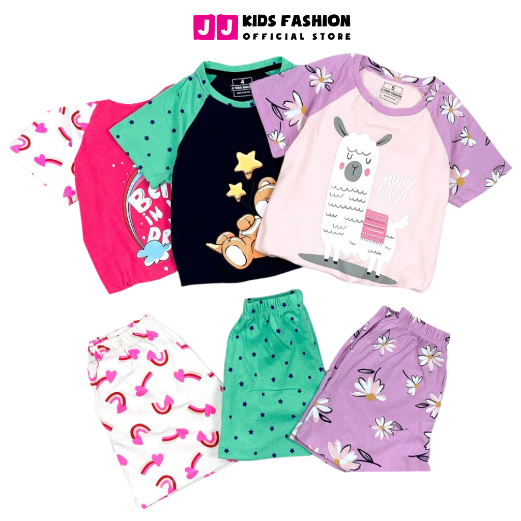 Đồ bộ bé gái cộc tay thun cotton cho bé hình thú dễ thương - JJ Kids