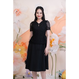 Đầm xoè Peplum Sammy 8985 cổ giọt nước Ren phối đuôi váy Lụa váy Lucy