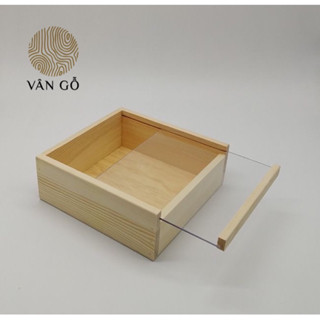 Hộp Gỗ, Hộp Quà Tặng nắp trượt Mica đựng đồ trang sức nắp mica trong suốt, gỗ thông tự nhiên nhiều kích thước[GIÁ XƯỞNG]