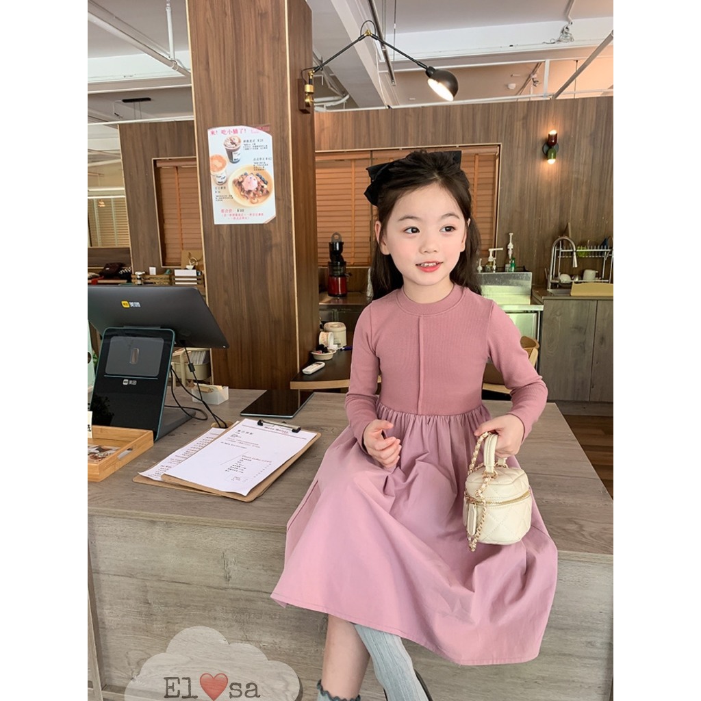 Váy bé gái- Váy Thu Đen Hồng Dáng Dài Siêu Xinh Cho Bé 1-8 Tuổi