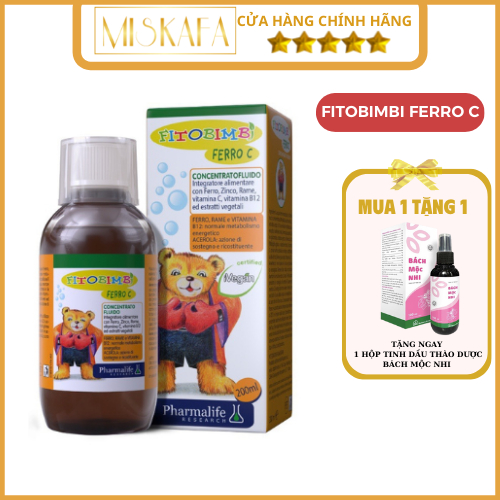 FITOBIMBI FERRO C - Siro Bổ Sung Sắt, Kẽm Hữu Cơ, Vitamin, Và Khoáng Chất Giúp Bé Ăn Ngon, tăng sức đề kháng -Chai 200ml