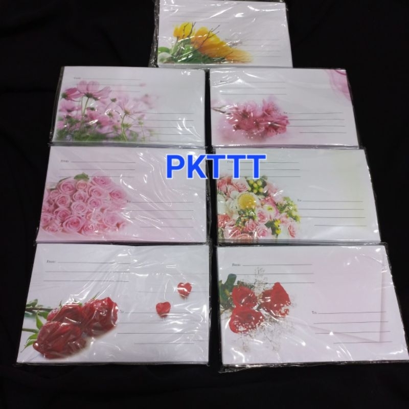 Xấp 20 Bao thư trắng in hoa cao cấp có keo dán miệng