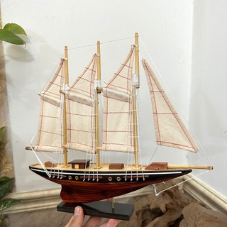 [Không lắp ráp] Mô hình thuyền gỗ trang trí nhà cửa - Thuyền gỗ Atlantic của Mỹ - Dài 32cm - Buồm vải bố