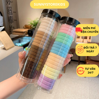 Combo 20 dây chun buộc tóc nhiều màu hàn quốc, Dây thun buộc tóc trơn kèm ống đựng trong suốt