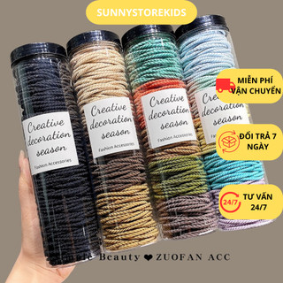 Hộp 100 dây thun buộc tóc nữ chất liệu cao su cao cấp nhiều màu phong cách hàn quốc, dây buộc tóc có độ đàn hồi cao bền