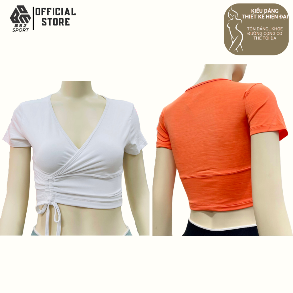 Áo croptop dây rút ôm body tập gym yoga thể thao tay ngắn có mút