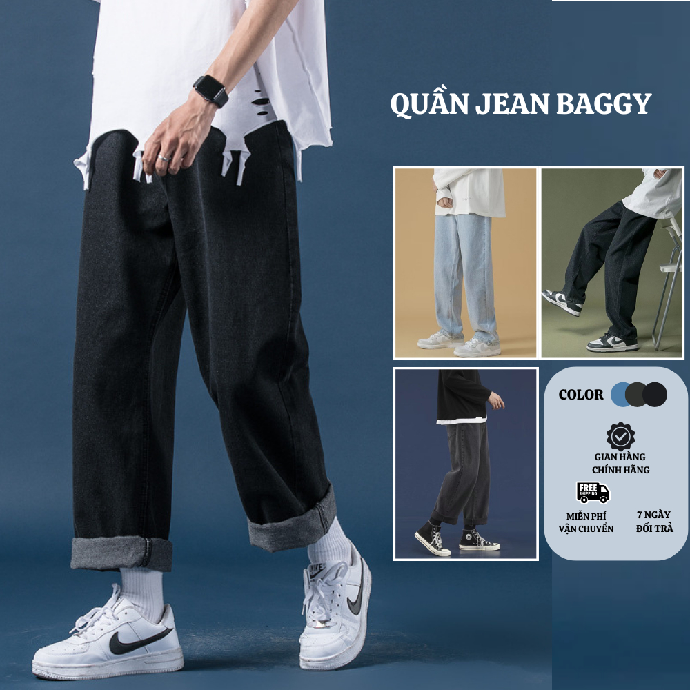 Quần jean nam cạp cao MIAA  ống suông rộng, quần baggy nam phom xuông chất jeans mềm dày dặn xu hướng 2023