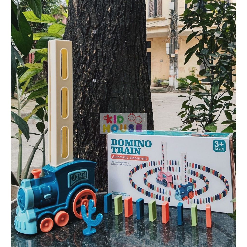 Đồ chơi tàu hỏa, xe lửa thả xếp Domino tự động, bộ tàu Domino chuyển động cho bé lắp ráp thỏa sức sáng tạo