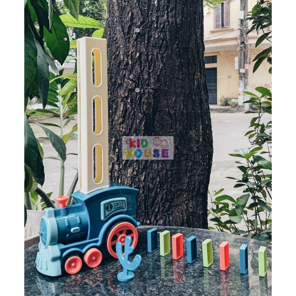 Đồ chơi tàu hỏa, xe lửa thả xếp Domino tự động, bộ tàu Domino chuyển động cho bé lắp ráp thỏa sức sáng tạo