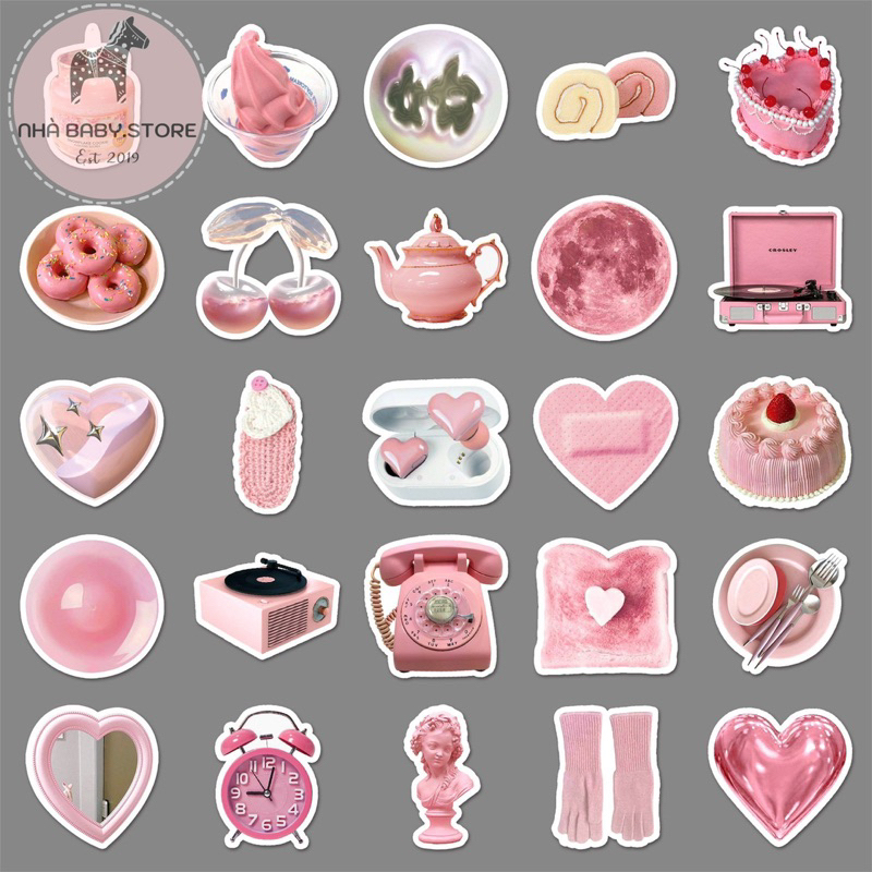 Combo 50 Sticker Pink Style chống nước sticker dán laptop, điện thoại, đàn guitar, mũ bảo hiểm,vali