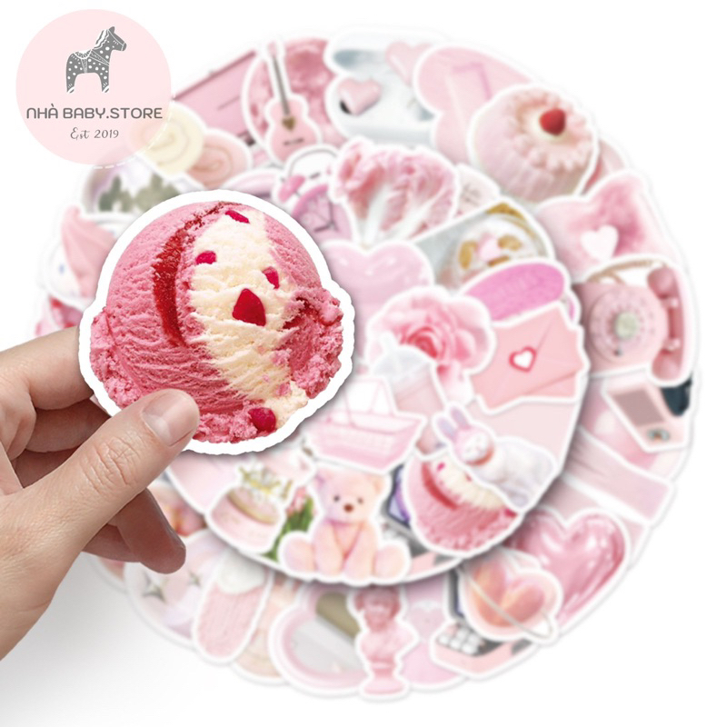 Combo 50 Sticker Pink Style chống nước sticker dán laptop, điện thoại, đàn guitar, mũ bảo hiểm,vali