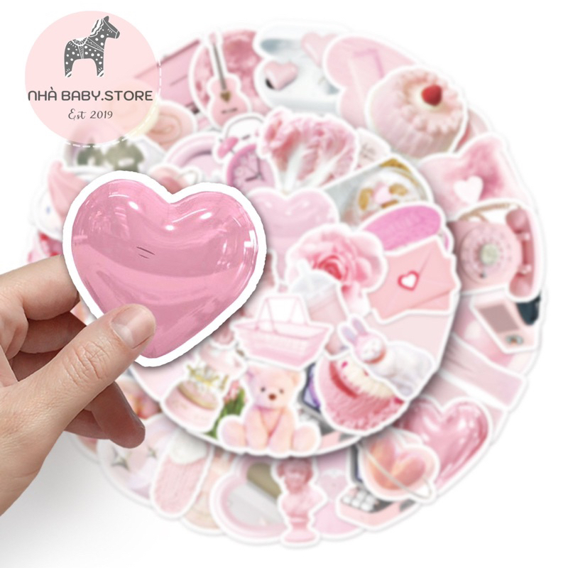 Combo 50 Sticker Pink Style chống nước sticker dán laptop, điện thoại, đàn guitar, mũ bảo hiểm,vali