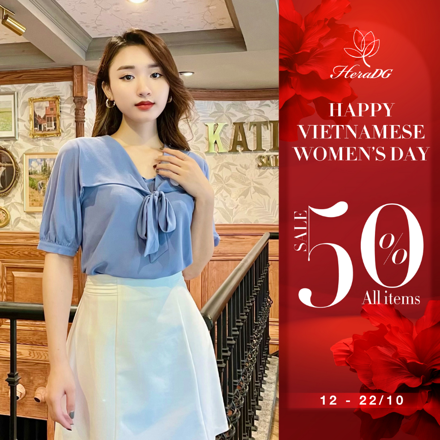 Áo sơ mi nữ tay lỡ cổ nơ HeraDG thiết kế dáng ngắn vừa, chất liệu Chiffon cao cấp, mát mẻ mùa hè SAKBC2060