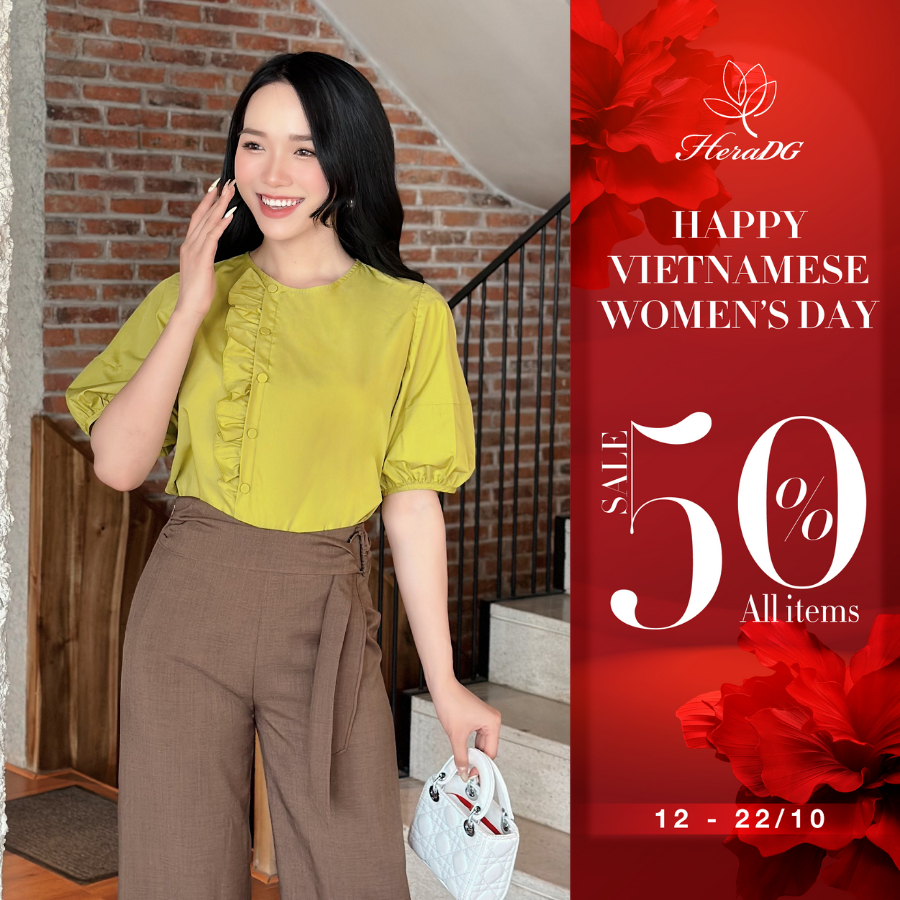 Áo sơ mi nữ ngắn tay cổ tròn HeraDG thiết kế cổ kẹp bèo , tay nhún, chất liệu Poplin cao cấp SAKBC2065