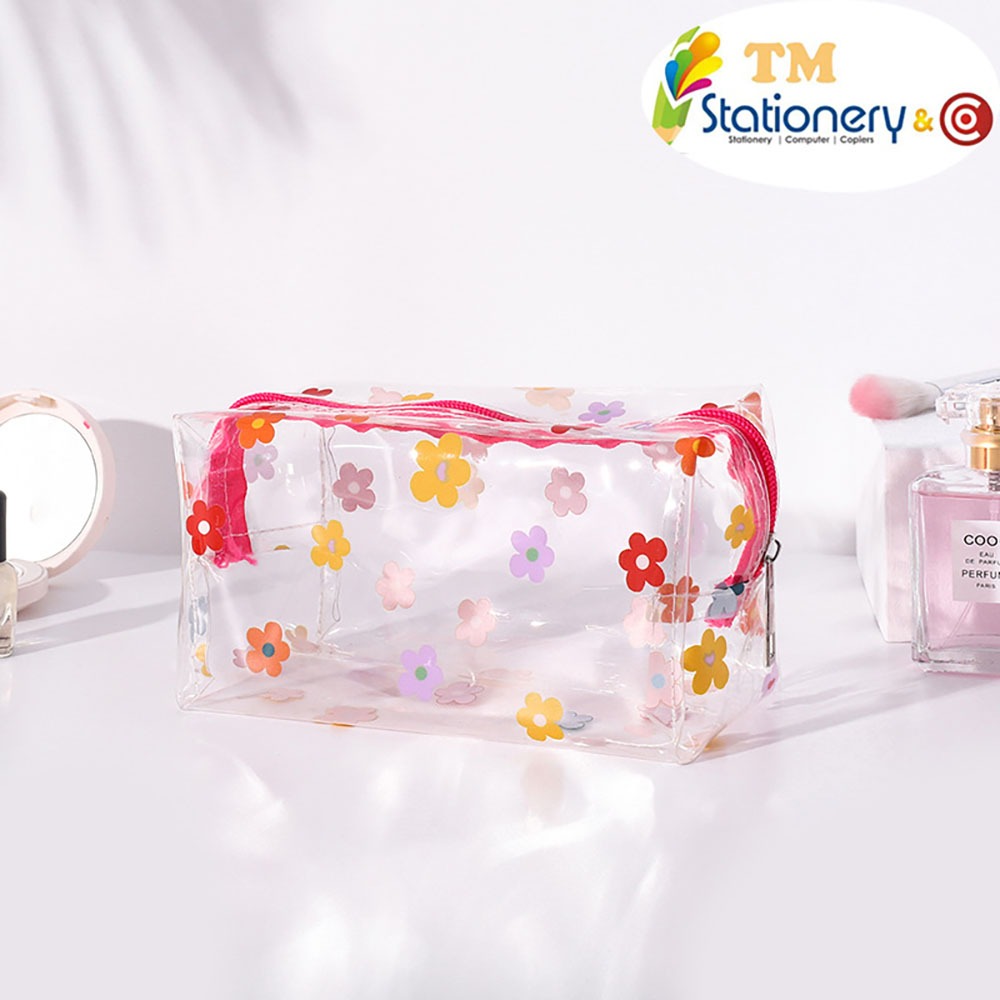 Hộp bút trong suốt TM stationery - đựng bút đựng đồ trang điểm - nhựa dẻo PVC - sức chứa lớn - Logo dễ thương