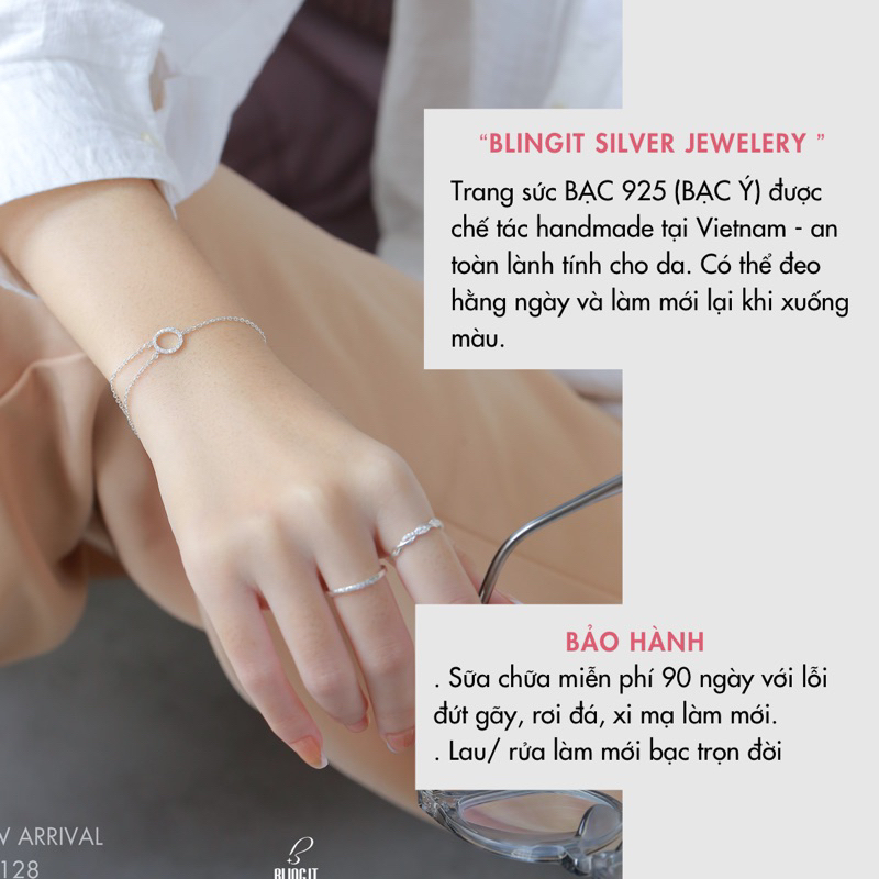 Lắc tay bạc nữ BLINGIT hình tròn đính đá phong cách lắc tay thiết kế làm quà tặng bạn gái BIVT128