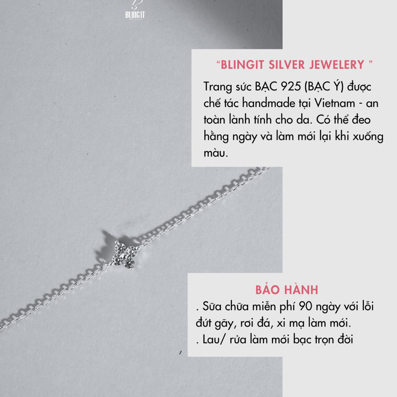 Lắc tay bạc nữ 925 bling it hoạ tiết hoa đinh hương đính đá sáng lấp lánh - BIVT189