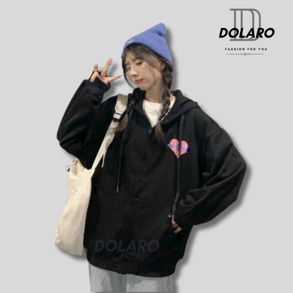 Áo khoác nỉ khoá kéo DOLARO chất liệu dày dặn cao cấp, áo hoodie nỉ zip kèm nón 2 lớp form rộng hàng chính hãng dolaro