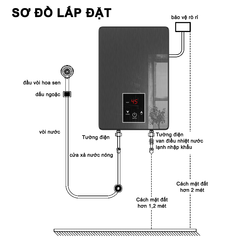 OOKAS Máy nước nóng điện  220 volt, máy nước nóng điện tức thì có thể điều chỉnh tự động