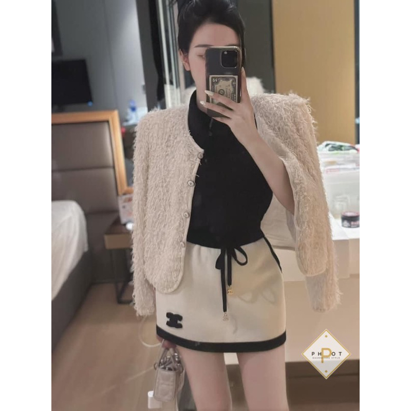 Chân váy len channel