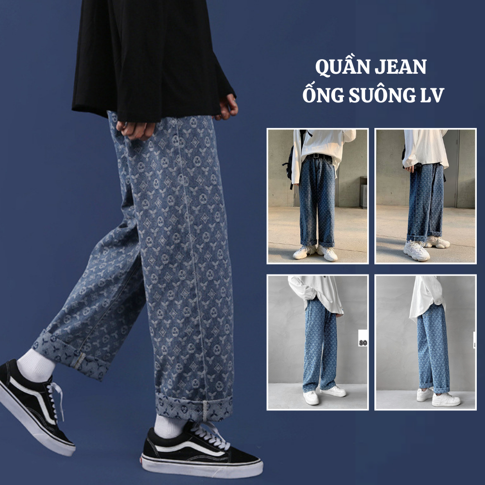 Quần ống rộng nam nữ MIAA họa tiết thêu LV ống suông unisex hottrend form rộng