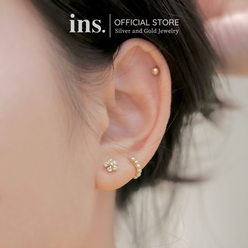 Khuyên tai bạc INS bi nhỏ dáng hoop / Giá 1 chiếc