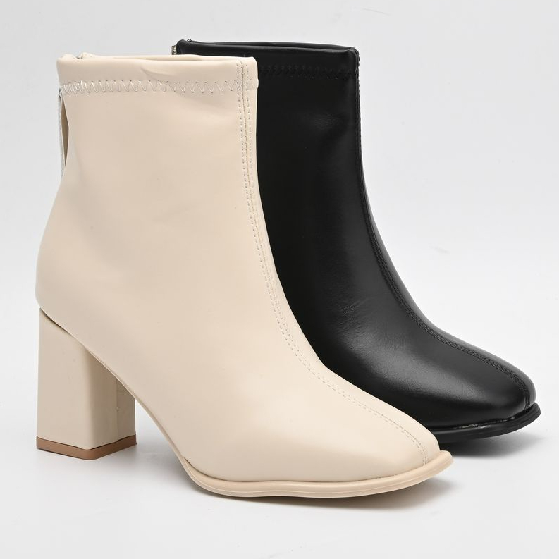 Boot da lì mũi vuông khóa sau gắn dây da gót vuông da 7p mymy shoes 5261